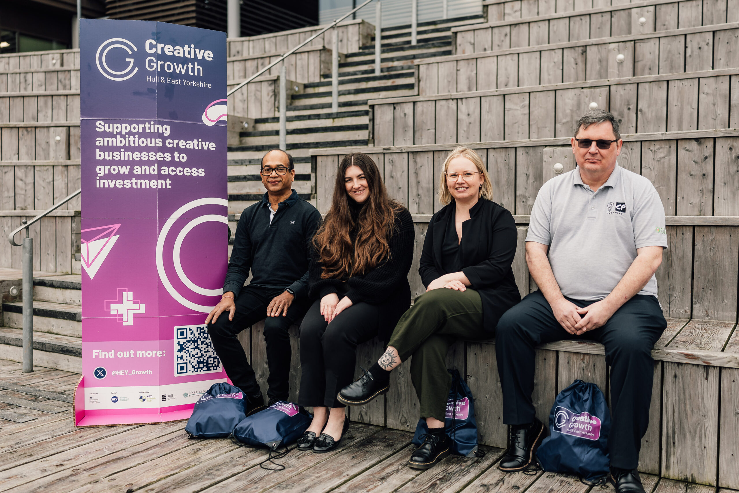 “Representatives of the Creative Growth Hull and East Yorkshire programme. From left, Dr Kamlesh Prajapati of Feonic, Jasmine Bradshaw of Summit Media, Nicola Smith of Rubicon Bridge and Simon Davison of Creo Plan”